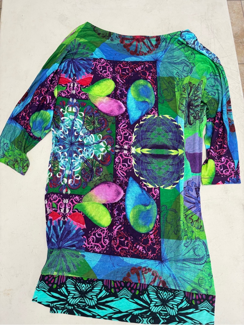 Custo Line Barcelona Multicolor Geometric Jersey Tunic Top trippy butterfly Sz M